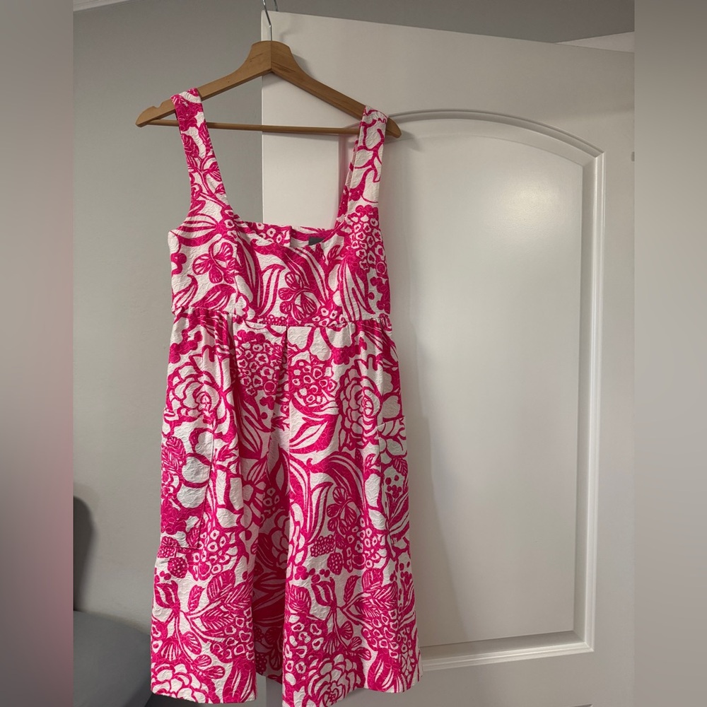 Vanessa Virginia Pink Jacquard Floral Cotton Shift Dress - Size 6